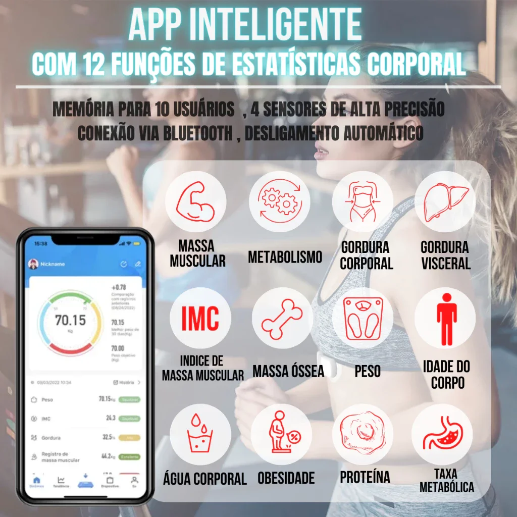 Balança Bioimpedância Digital Bluetooth Corporal - Imagem 2